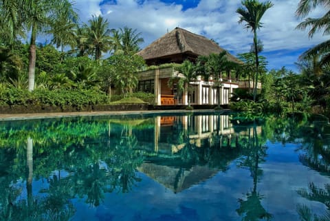 Outdoor pool, an infinity pool, sun loungers