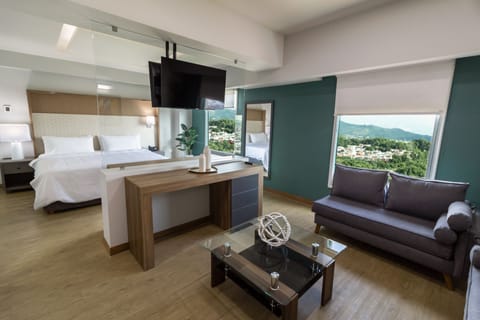 Suite, 1 King Bed | Living area | 32-inch LCD TV with satellite channels, TV