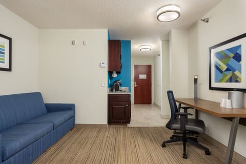 Suite, 1 Bedroom | Desk, laptop workspace, blackout drapes, iron/ironing board