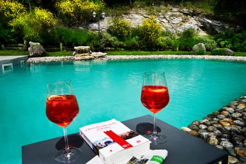Seasonal outdoor pool, pool umbrellas, sun loungers