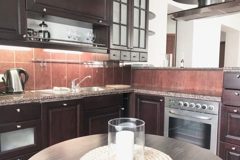 Exclusive One Bedroom Apartment Didzioji St.8 | Private kitchen | Full-size fridge, oven, stovetop, coffee/tea maker