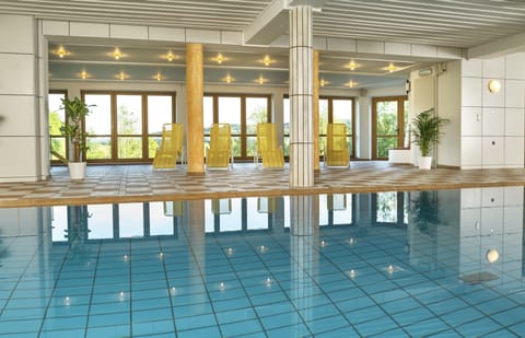 Indoor pool, open 7 AM to 9:00 PM, sun loungers