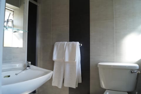 Shower, free toiletries, hair dryer, towels