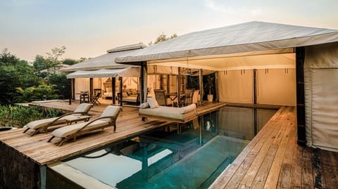 VIP Pool Tent | Minibar, in-room safe, desk, laptop workspace