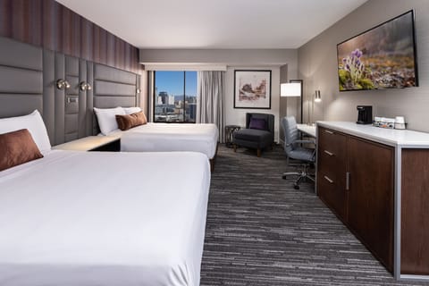 Premium bedding, pillowtop beds, desk, blackout drapes