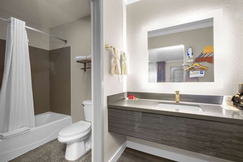 Standard Room, 1 King Bed, Non Smoking, Refrigerator & Microwave | Bathroom | Combined shower/tub, hair dryer, towels