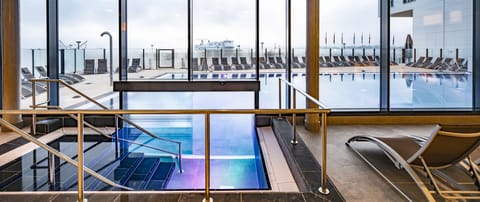 Indoor pool, outdoor pool, sun loungers