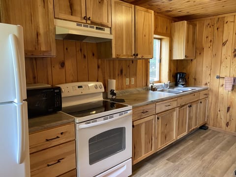 Classic Cabin, 3 Bedrooms, Fireplace, Partial Lake View | Private kitchen | Coffee/tea maker, paper towels