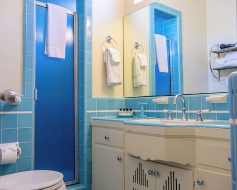 Room, 1 King Bed, Poolside | Bathroom | Shower, free toiletries, hair dryer, bathrobes