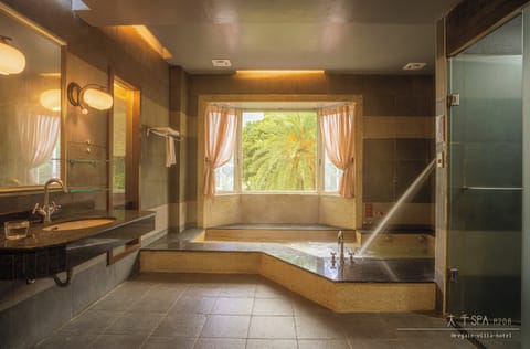 Separate tub and shower, jetted tub, hydromassage showerhead