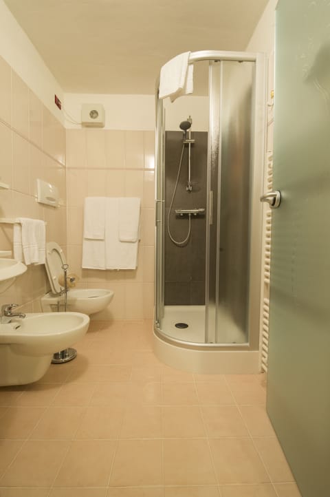 Shower, free toiletries, hair dryer, bidet