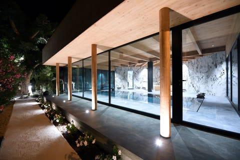 Indoor pool, open 10:00 AM to 8:00 PM, sun loungers
