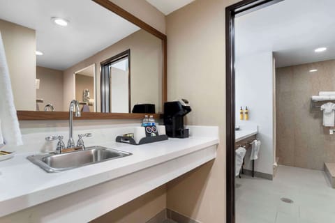 Standard Room, 1 King Bed, Non Smoking, Jetted Tub (with Sofabed) | Bathroom | Combined shower/tub, eco-friendly toiletries, hair dryer, towels