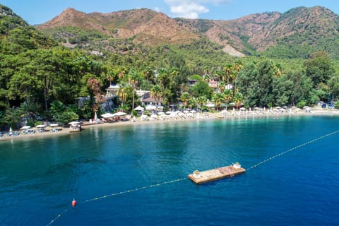 Private beach, white sand, sun loungers, beach umbrellas