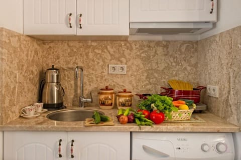 Apartment | Private kitchenette | Fridge, stovetop, electric kettle, cookware/dishes/utensils