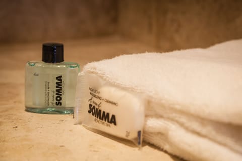 Shower, rainfall showerhead, eco-friendly toiletries, hair dryer