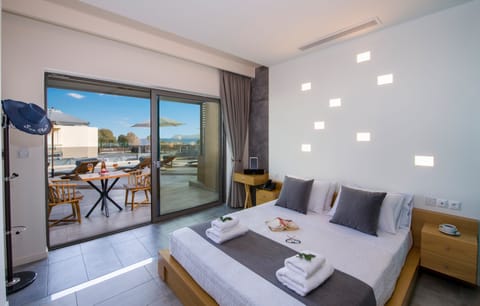 Luxury Double Room, Terrace, Sea View | Premium bedding, in-room safe, individually decorated, blackout drapes