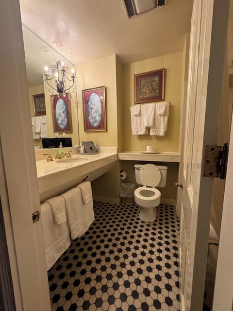 Combined shower/tub, free toiletries, hair dryer, towels