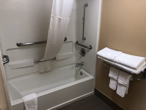 Room, 2 Queen Beds, Accessible, Non Smoking | Bathroom | Shower, hair dryer, towels