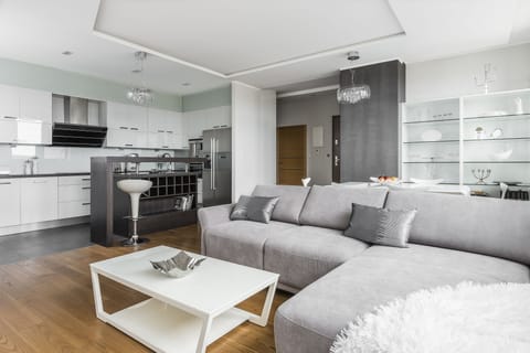 Deluxe Apartment | Private kitchen | Fridge, microwave, oven, stovetop