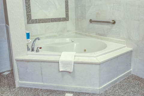 Combined shower/tub, free toiletries, hair dryer, towels