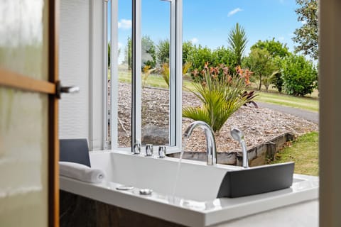 Separate tub and shower, hydromassage showerhead, free toiletries