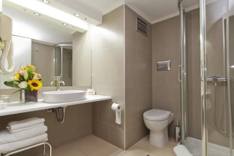 Shower, free toiletries, towels