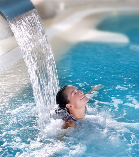 Outdoor pool, a waterfall pool