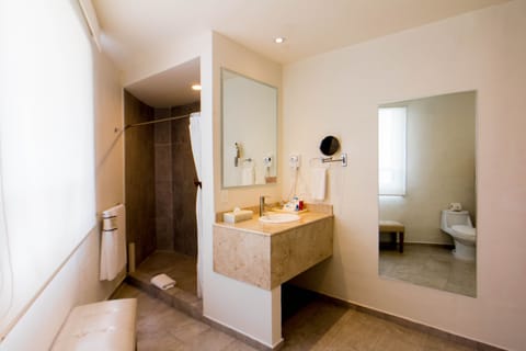 Shower, free toiletries, towels