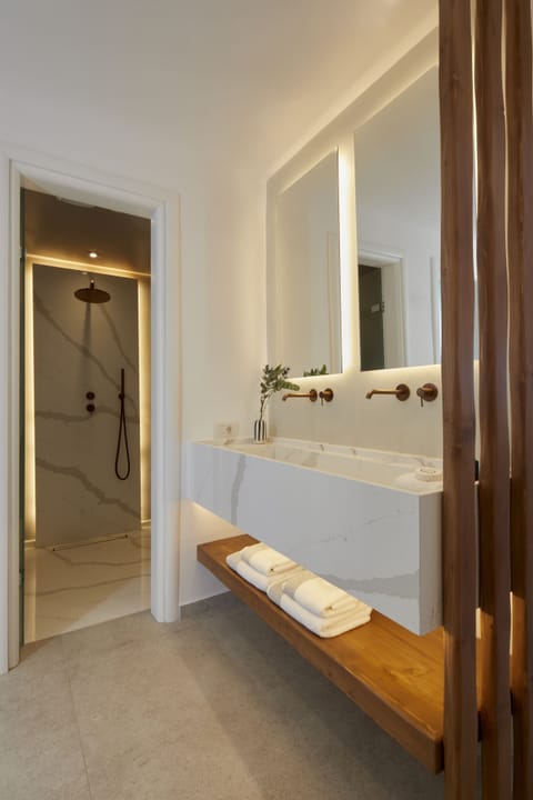 Signature Suite with Absolute-Infinity Heated Private Pool | Bathroom | Shower, hydromassage showerhead, designer toiletries, hair dryer