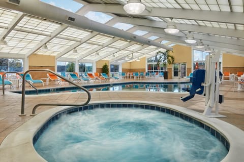 Indoor pool, open 10:00 AM to 10:00 PM, sun loungers