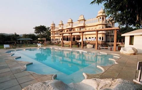 Outdoor pool, pool umbrellas
