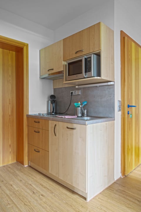 Fridge, microwave, stovetop, electric kettle