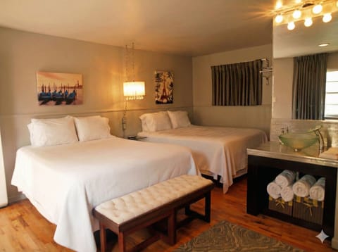 Double Room, 2 Queen Beds, Courtyard Area | Free WiFi, bed sheets