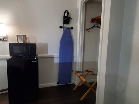 Down comforters, desk, laptop workspace, blackout drapes