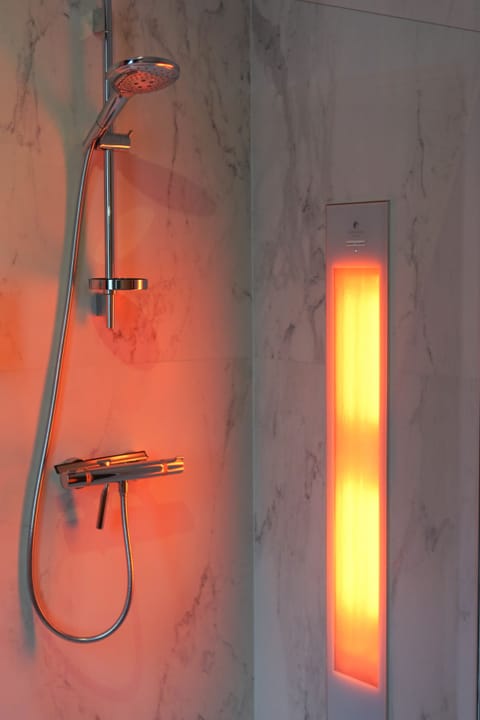 Deluxe Studio Suite, Kitchenette, River View | Bathroom shower