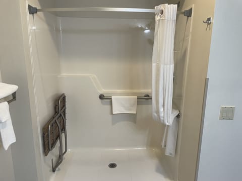 Room, 1 King Bed, Accessible, Non Smoking (Roll-In Shower) | Bathroom | Free toiletries, hair dryer, towels