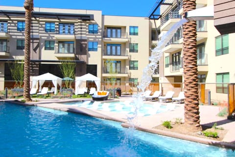 Outdoor pool, a waterfall pool