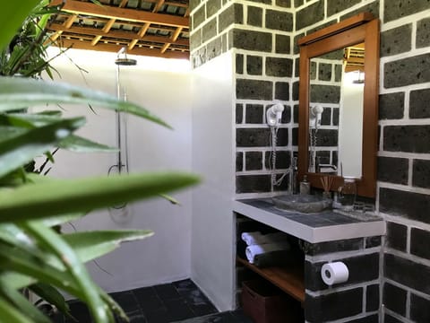 Shower, free toiletries, hair dryer, bathrobes