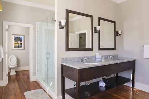 Designer toiletries, hair dryer, bathrobes, towels