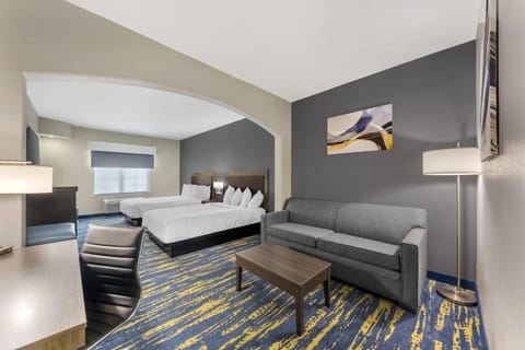 Suite, 2 Queen Beds, Non Smoking, Refrigerator & Microwave (with Sofabed) | Desk, laptop workspace, soundproofing, iron/ironing board