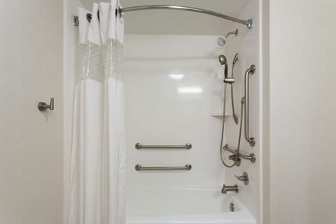 Combined shower/tub, free toiletries, hair dryer, towels
