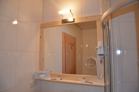 Separate tub and shower, free toiletries, hair dryer, bathrobes