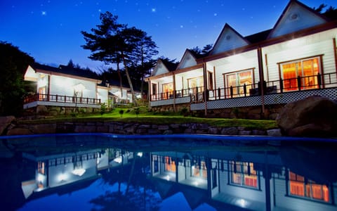Seasonal outdoor pool, a natural pool, pool umbrellas, sun loungers