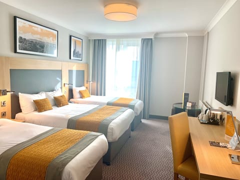 Hypo-allergenic bedding, desk, laptop workspace, iron/ironing board