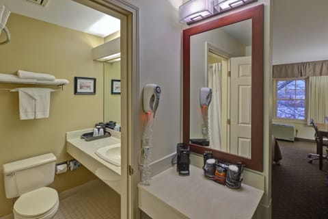 Combined shower/tub, free toiletries, hair dryer, towels