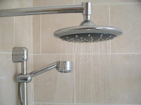 Shower, free toiletries, hair dryer, towels