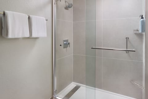 Combined shower/tub, free toiletries, hair dryer, towels