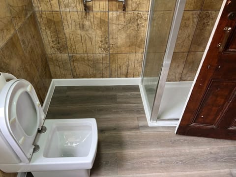 Shower, free toiletries, hair dryer, towels