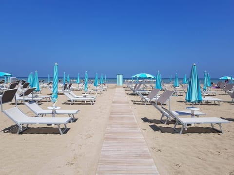 Private beach, sun loungers, beach umbrellas, beach volleyball